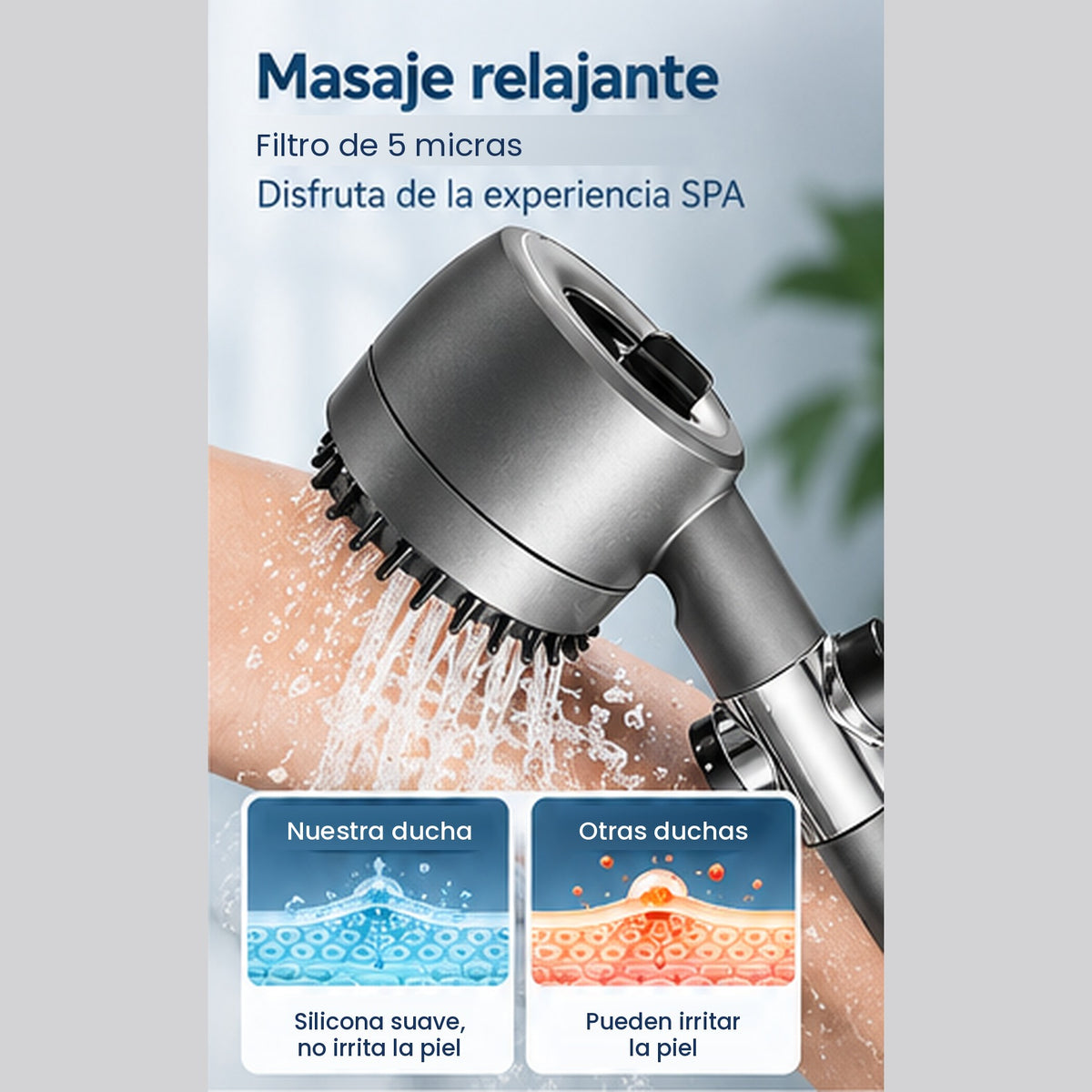 Cerdas de masaje del cabezal Nubea en uso